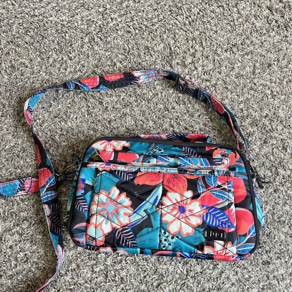 Lug Switch Convertible Crossbody Shoulder Bag RFID Blue Floral Organizer Travel - Picture 1 of 6
